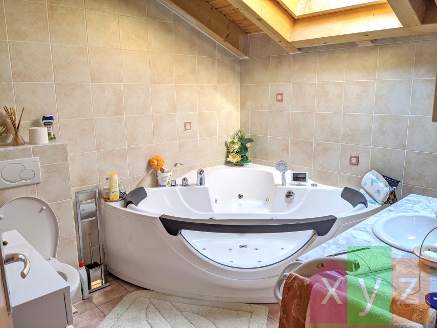 La salle-de-bains comprenant un WC et une belle et grande baignoire à bulles